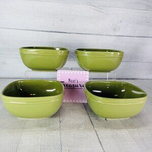 Home Trends CANOPY PEA POD Green Emboss Square Porcelain Soup Cereal Bowls Set 4